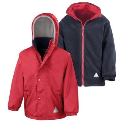 Red Primary School Waterproof Coat With Embroidered Logo