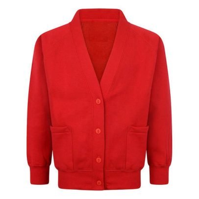 Red Primary School Cardigan With Embroidered Logo