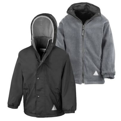 Black School Waterproof Coat With Embroidered Logo