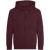Burgundy Zipped Hoodie With Embroidered Logo